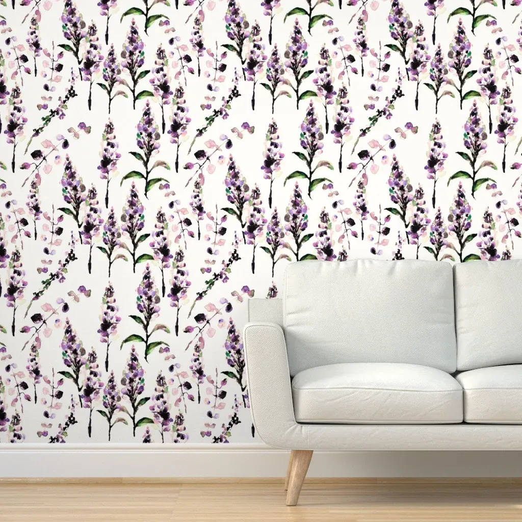 Lupin Flowers Watercolor Peel and Stick Wallpaper - Purple product