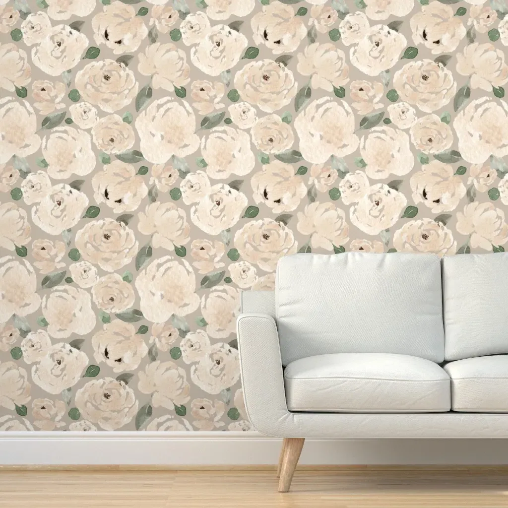 Luscious Cream Florals Jumbo Peel and Stick Wallpaper - Taupe Brown product