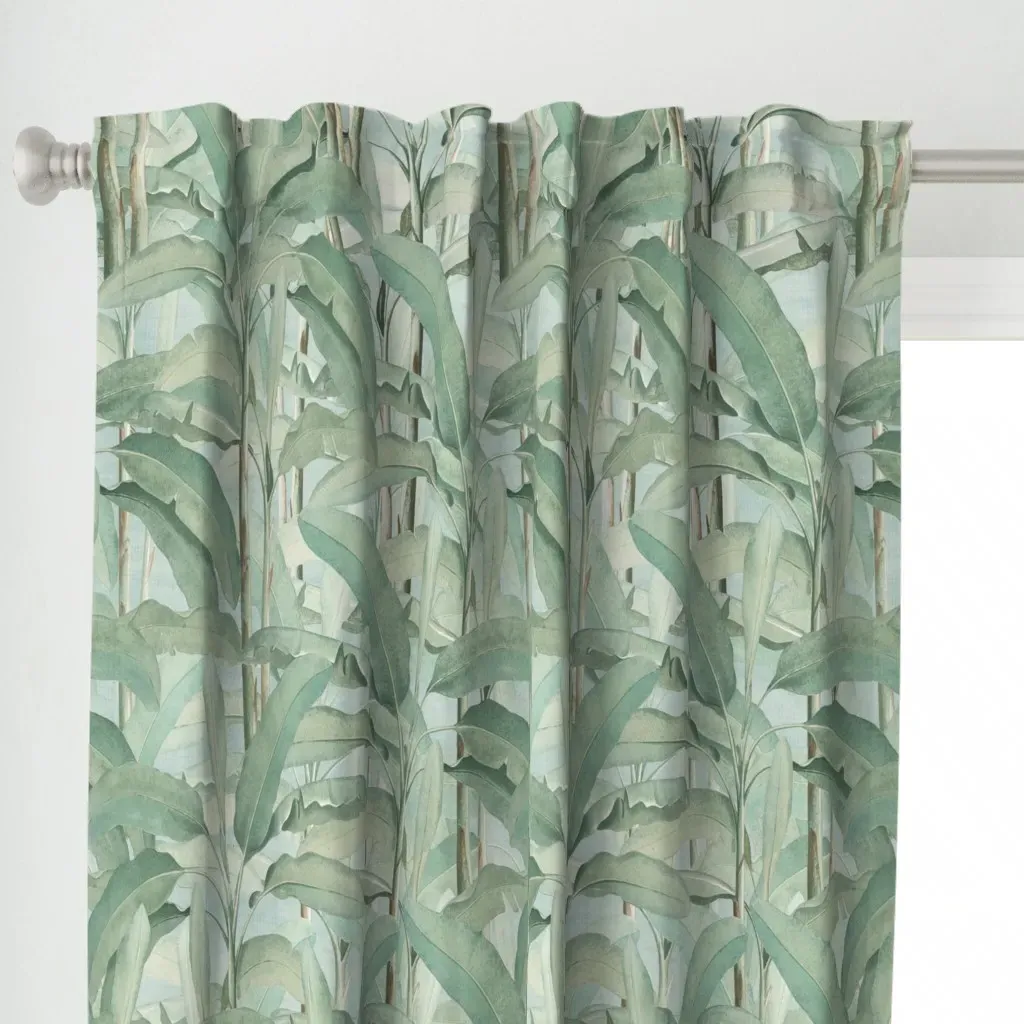 Lush Tropical Leaves Curtain Panel - Sage Green alternate view
