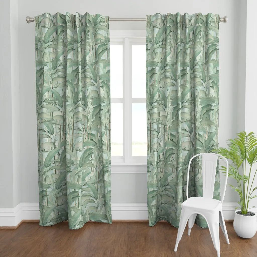 Lush Tropical Leaves Curtain Panel - Sage Green product