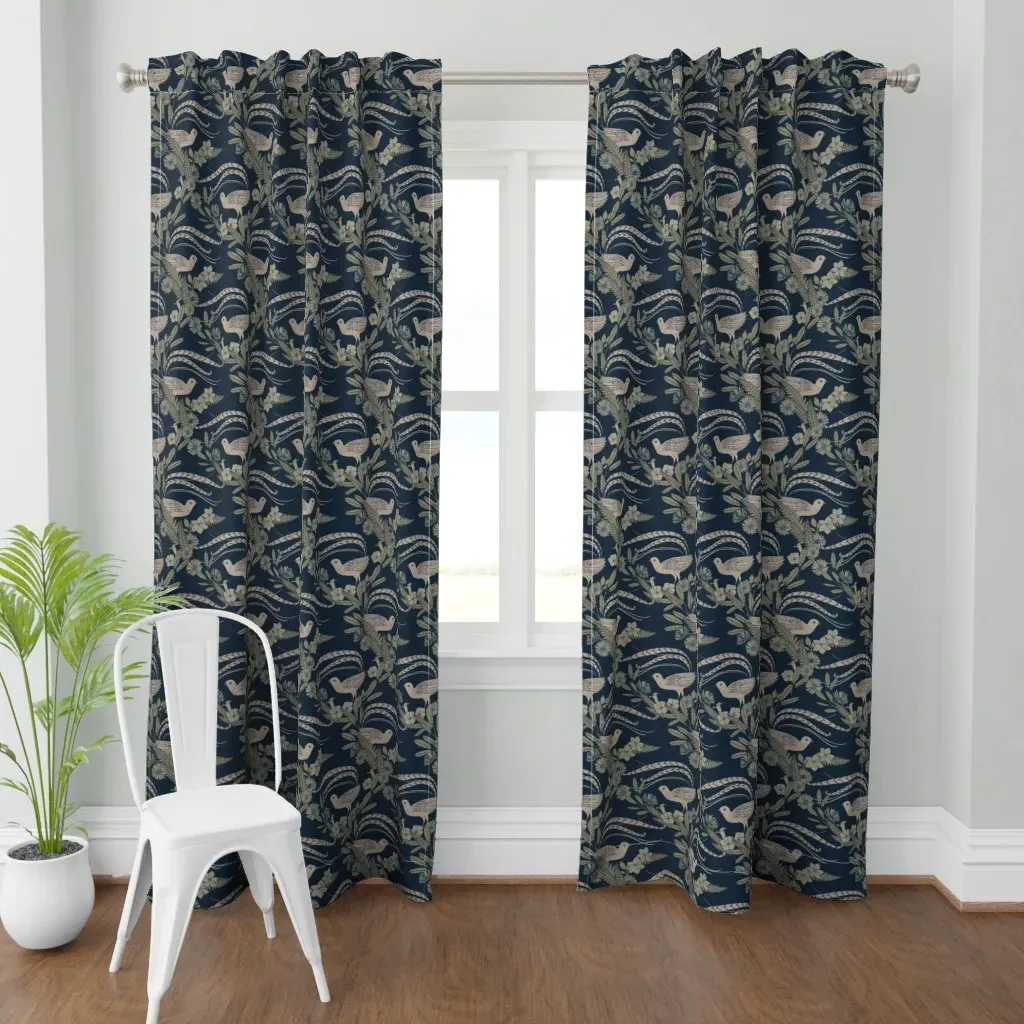 Lyrebird Garden Prussian Curtain Panel - Beige, Cream product