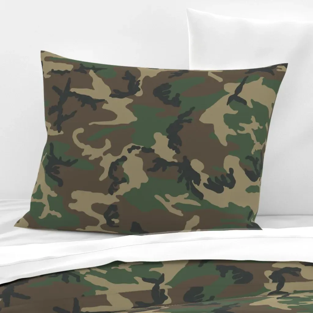 M81 Woodland Camo Standard Knife Edge Pillow - Dark Green, Cotton Sateen product