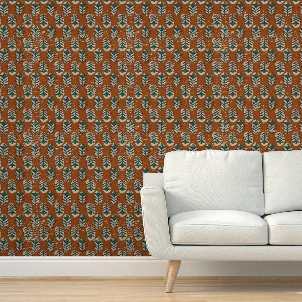 Macha Flower Stamp Peel and Stick Wallpaper - Burnt Orange product