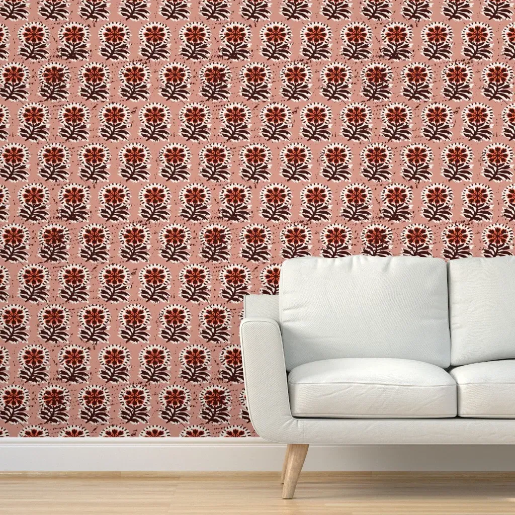 Macha Pink Cosmos Peel and Stick Wallpaper - Dark Red product