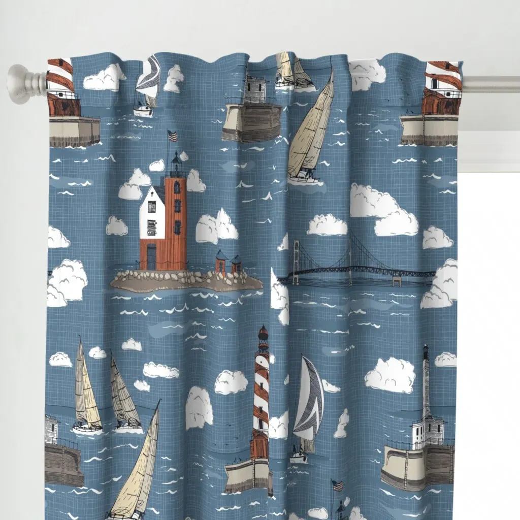 Mackinac Toile Curtain Panel - Blue alternate view