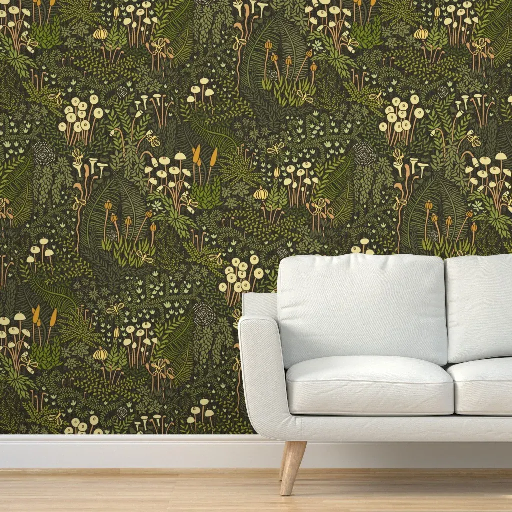 Macro Moss with Fairyflies Peel and Stick Wallpaper - Dark Green product