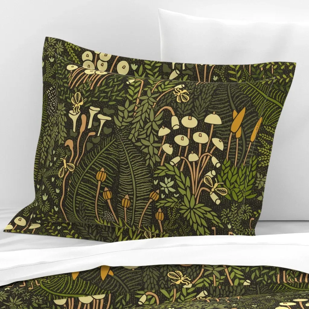 Macro Moss With Fairyflies Standard Flanged Cushion Cover - Dark Green, Cotton Sateen product