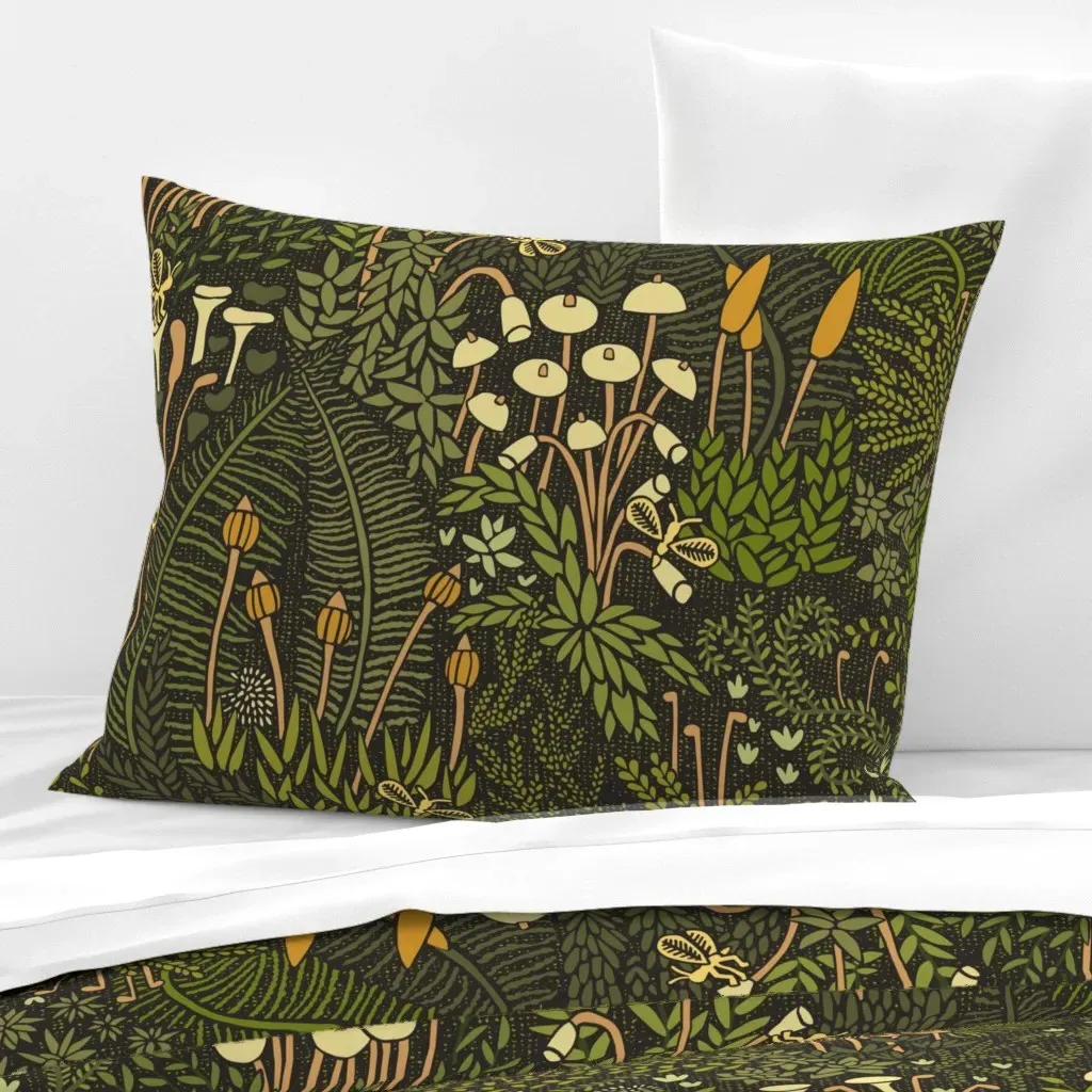 Macro Moss With Fairyflies Standard Knife Edge Cushion - Dark Green, Cotton Sateen product