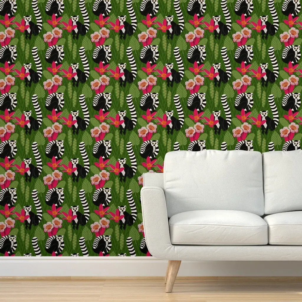Madagascar Ringtail Lemur Peel and Stick Wallpaper - Black product