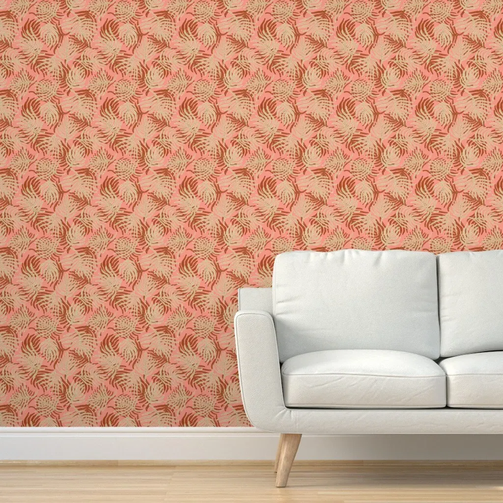 Madamoiselle Palais Leaf Peel and Stick Wallpaper - Coral Pink product