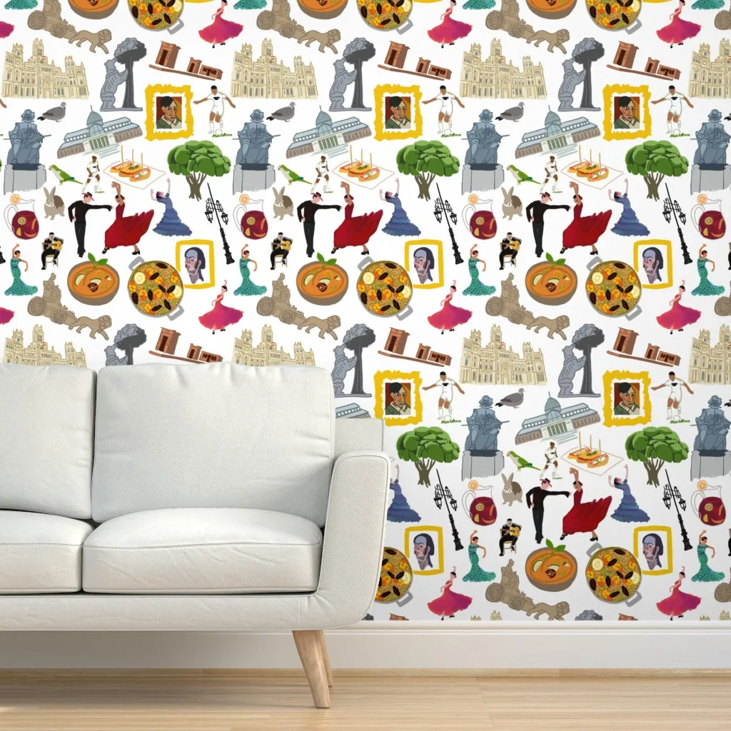Madrid Spain Peel and Stick Wallpaper - White product