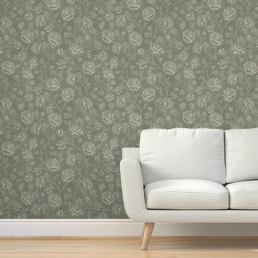 Magdalene Roses Toile Peel and Stick Wallpaper - Sage Green product