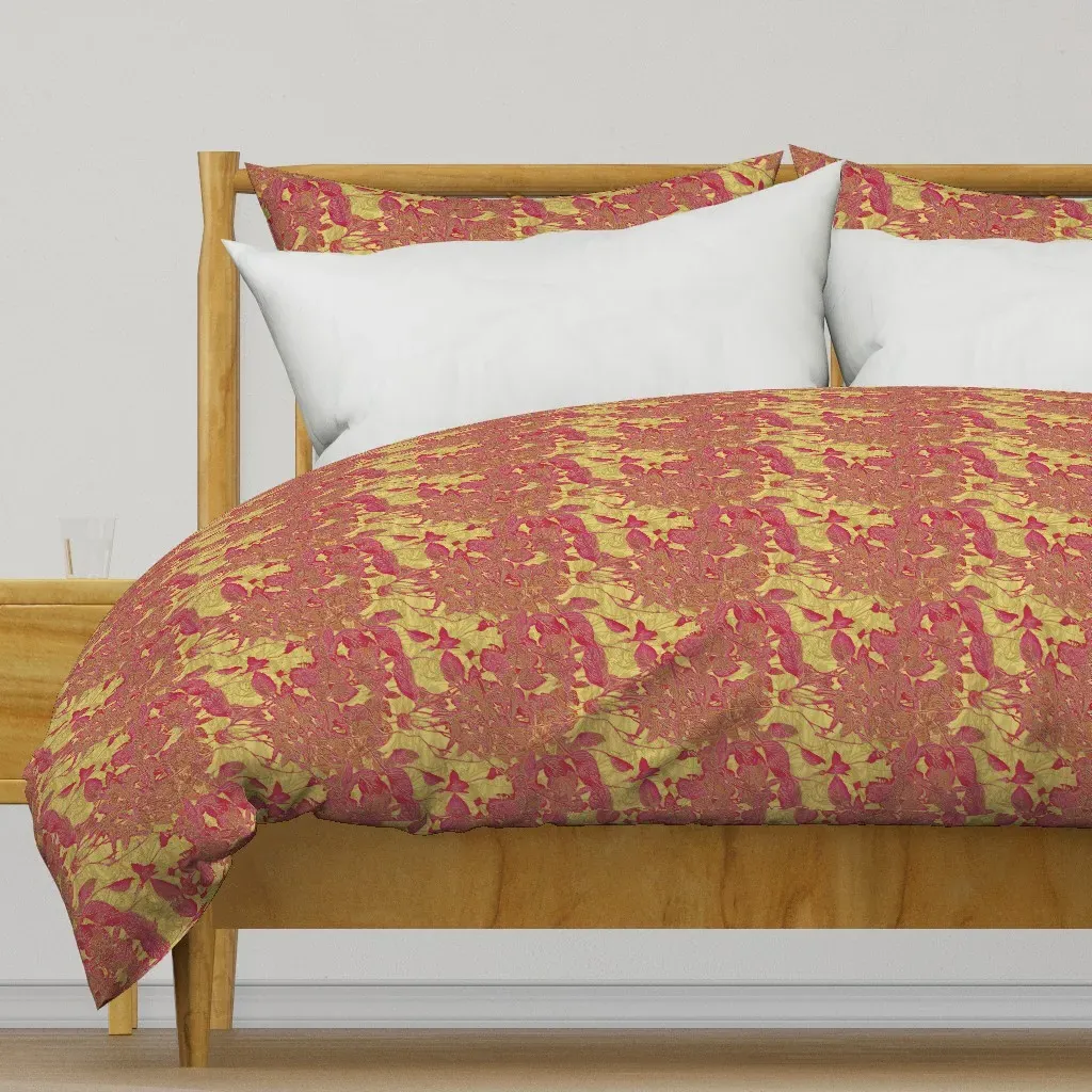 Magenta Fittonia on Gold Duvet Cover - Crimson product