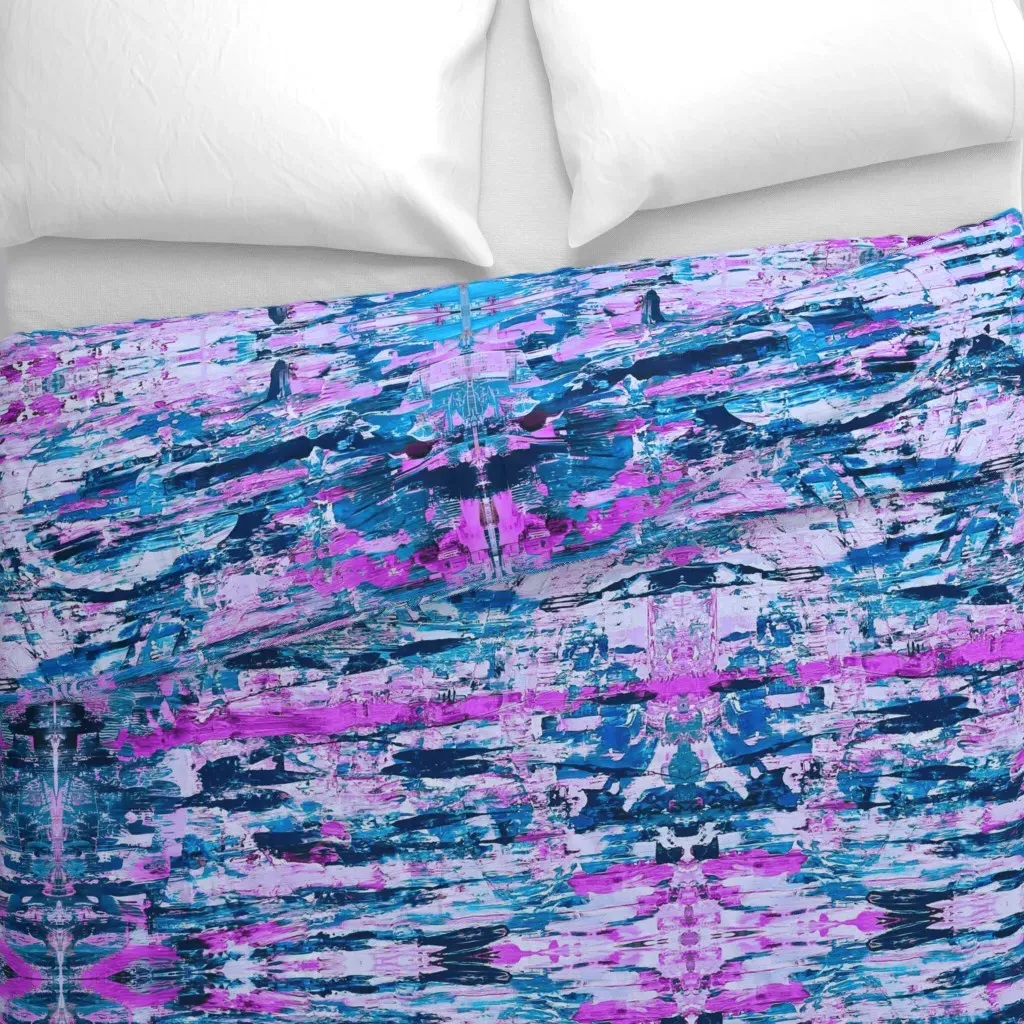 Magenta Teal Retro Jazz Duvet Cover - Blue alternate view