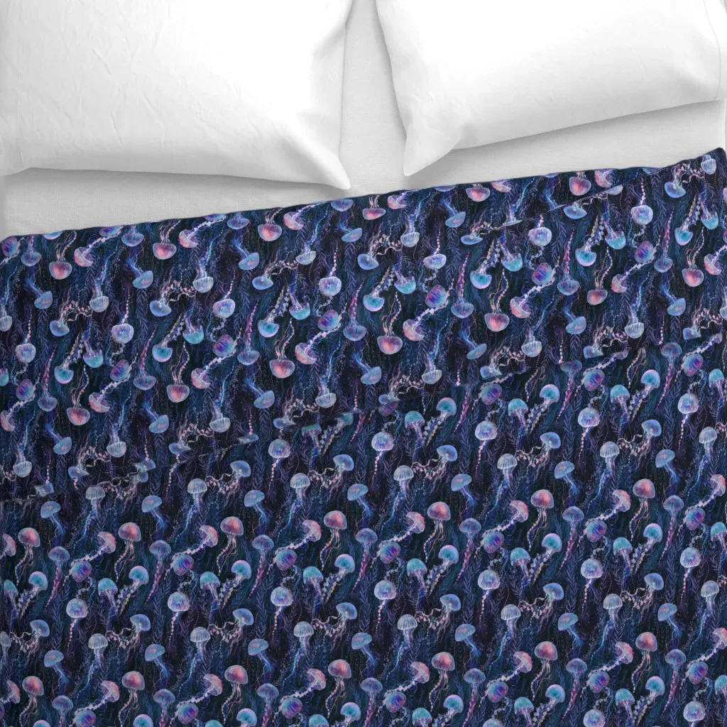 Magic Jellyfish Watercolor Duvet Cover - Deep Teal alternate view