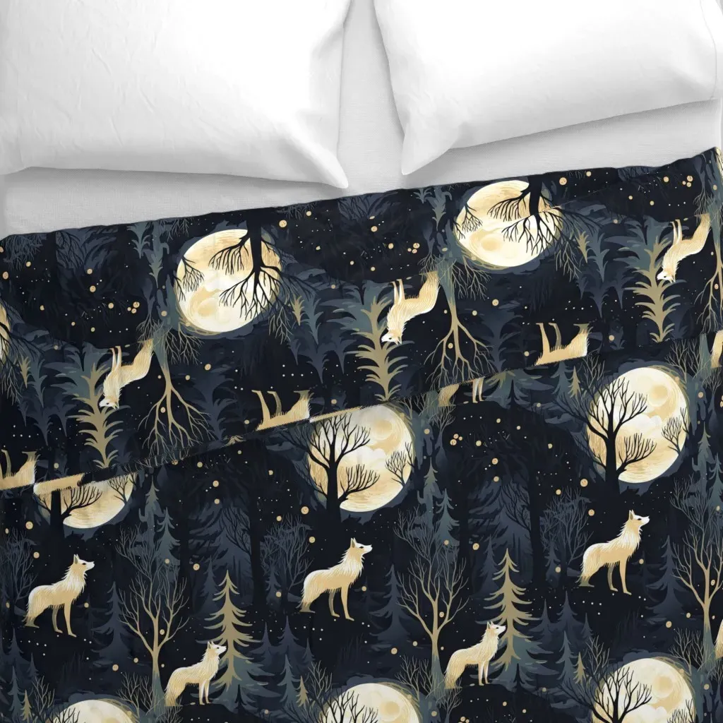 Magic Wolf Moon Duvet Cover - Dark Blue alternate view