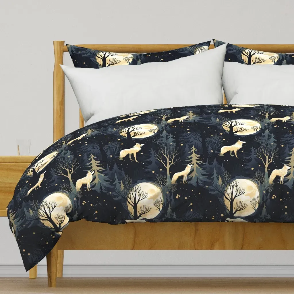 Magic Wolf Moon Duvet Cover - Dark Blue product