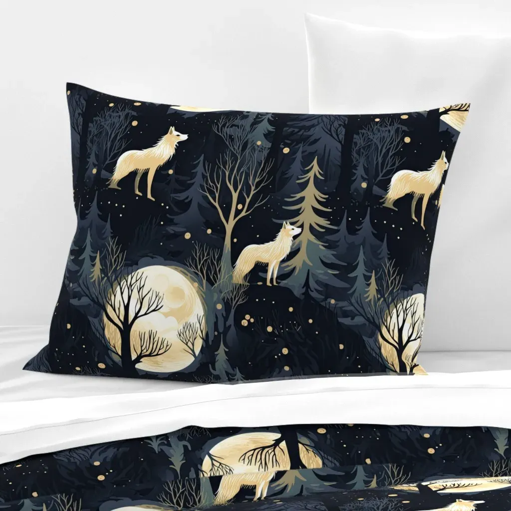 Magic Wolf Moon Standard Knife Edge Cushion Cover - Dark Blue, Cotton Sateen product
