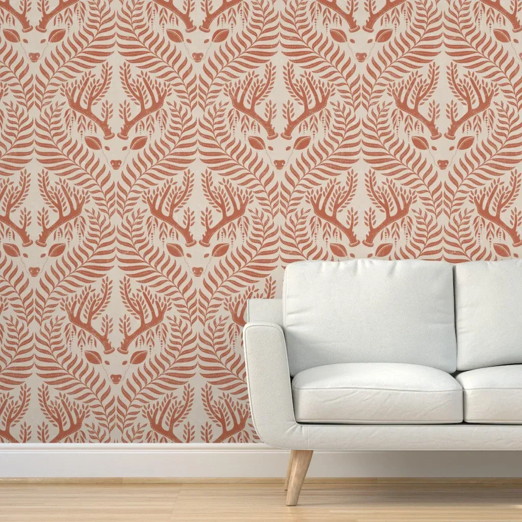Magical Forest Deer Damask Peel and Stick Wallpaper - Terracotta product
