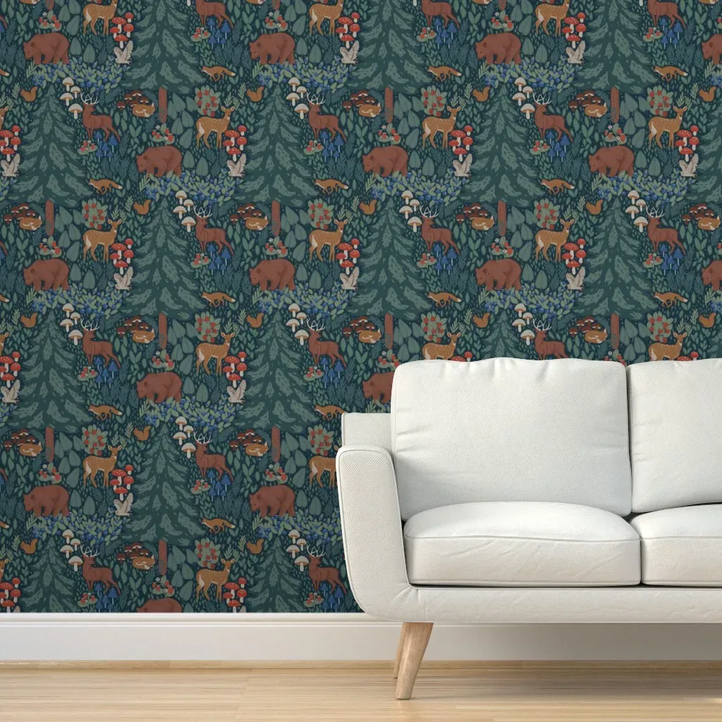 Magical Forest Pine Trees Peel and Stick Wallpaper - Forest Green product