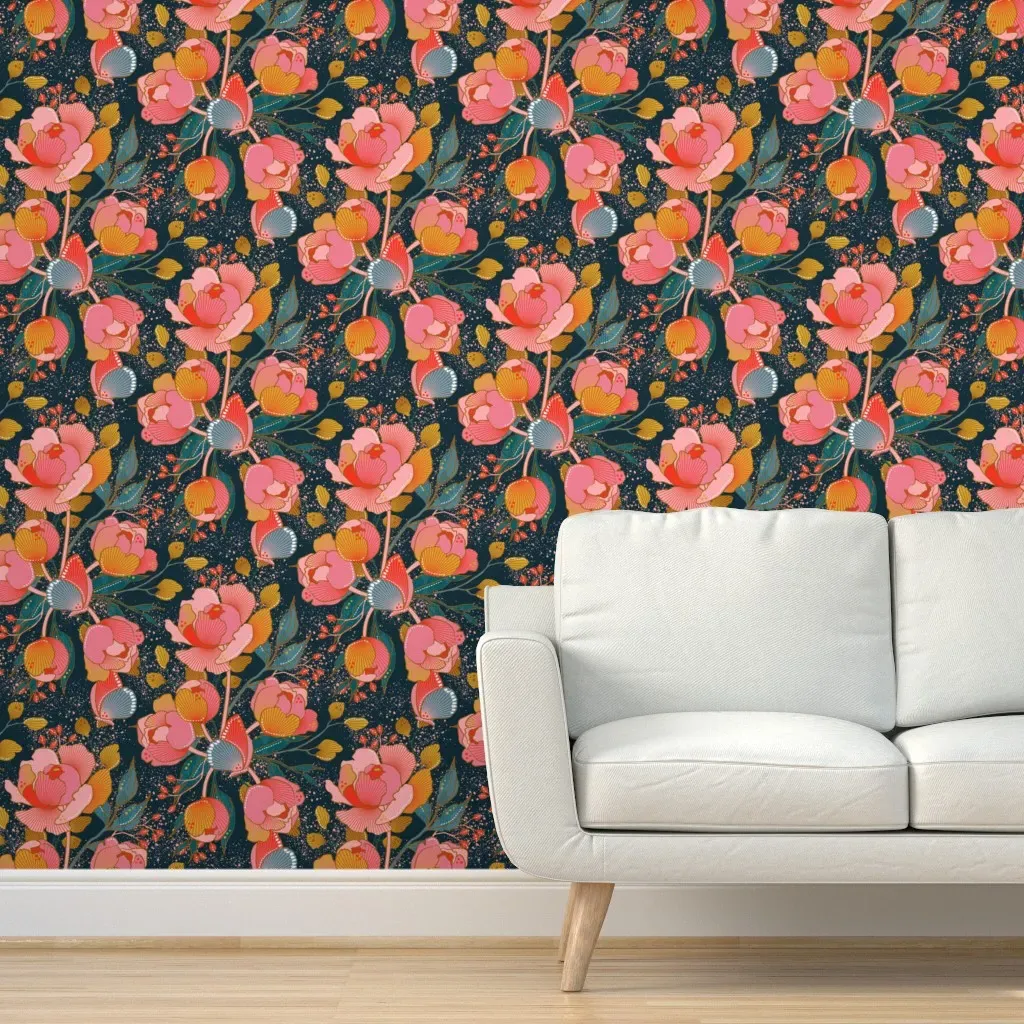 Magical Peony Chintz Peel and Stick Wallpaper - Pink, Blue product