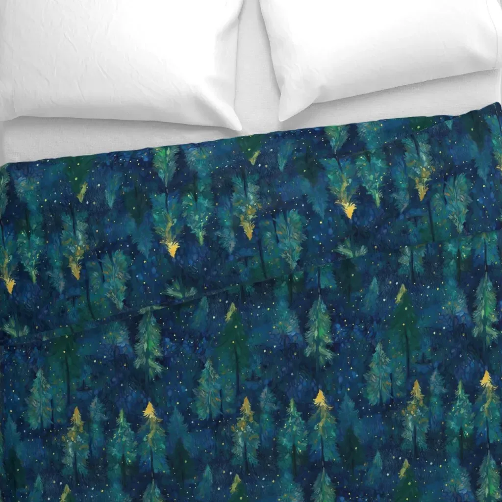 Magical Pine Tree Forest Duvet Cover - Dark Teal alternate view