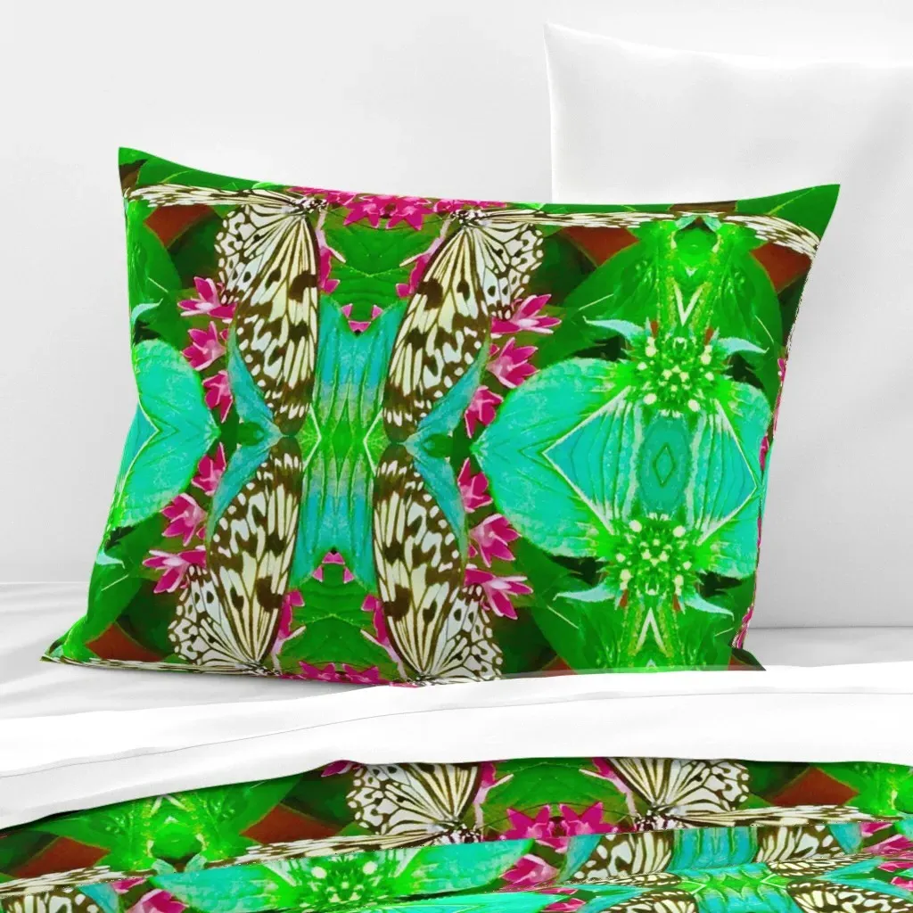 Magical Summer Pink Green Standard Knife Edge Cushion - White, Cotton Sateen product