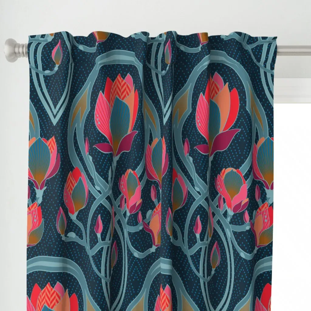 Magnolia Art Nouveau Curtain Panel - Red Pink alternate view