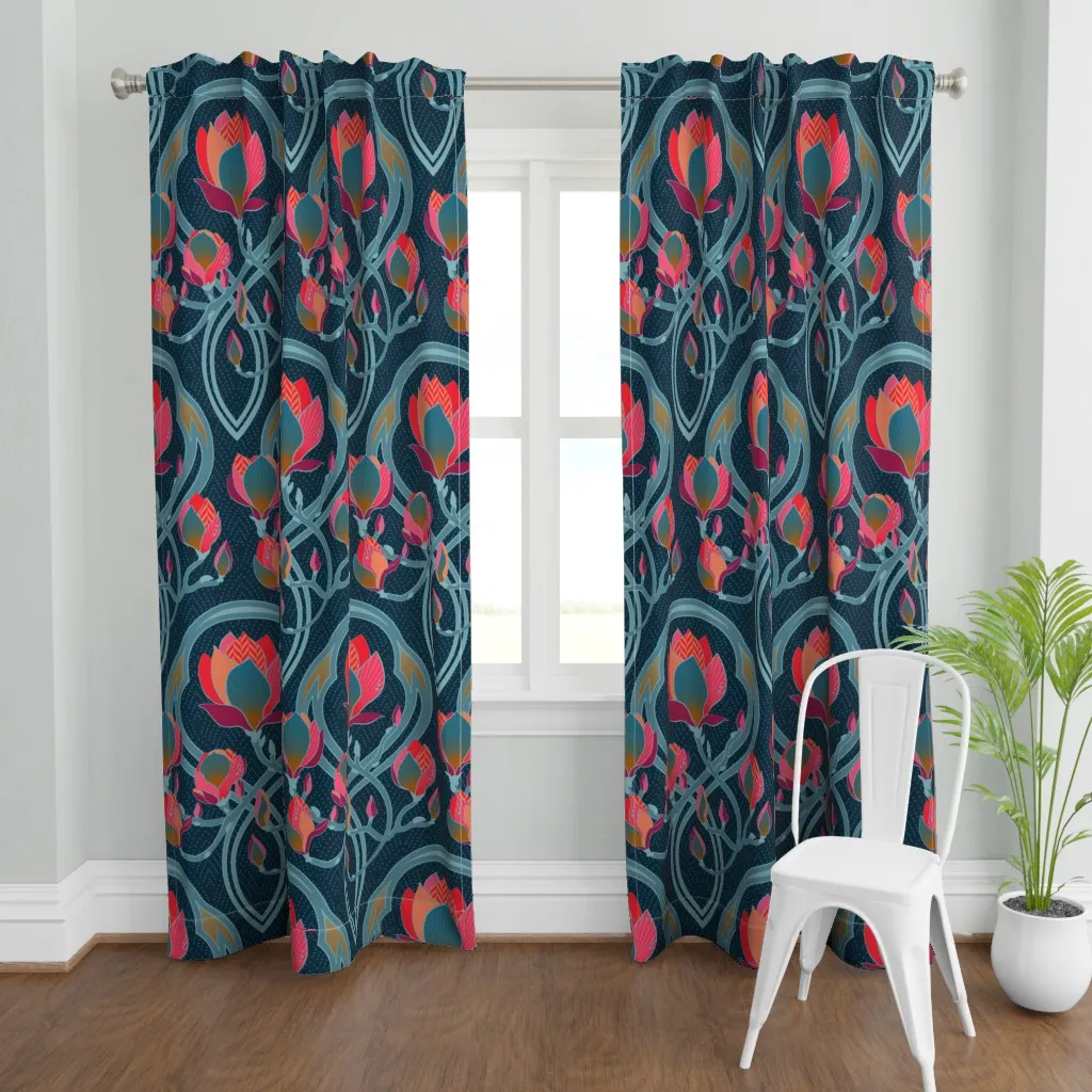 Magnolia Art Nouveau Curtain Panel - Red Pink product