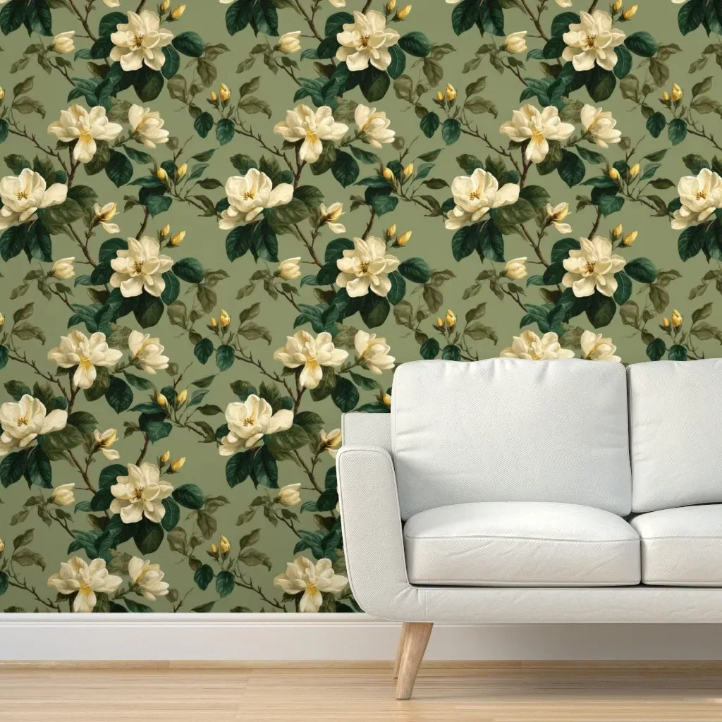 Magnolia Blossoms Botanical Floral Peel and Stick Wallpaper - White product