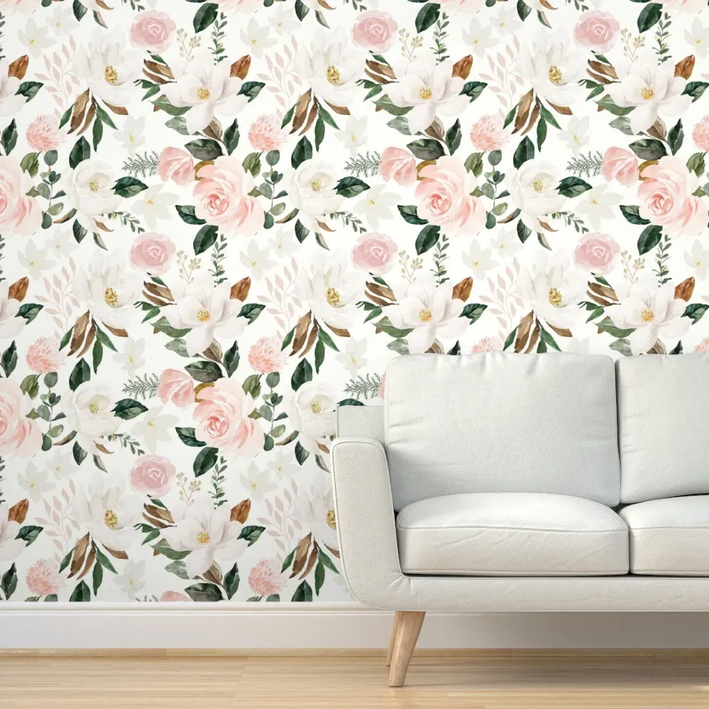 Magnolia Blush Floral Peel and Stick Wallpaper - White product