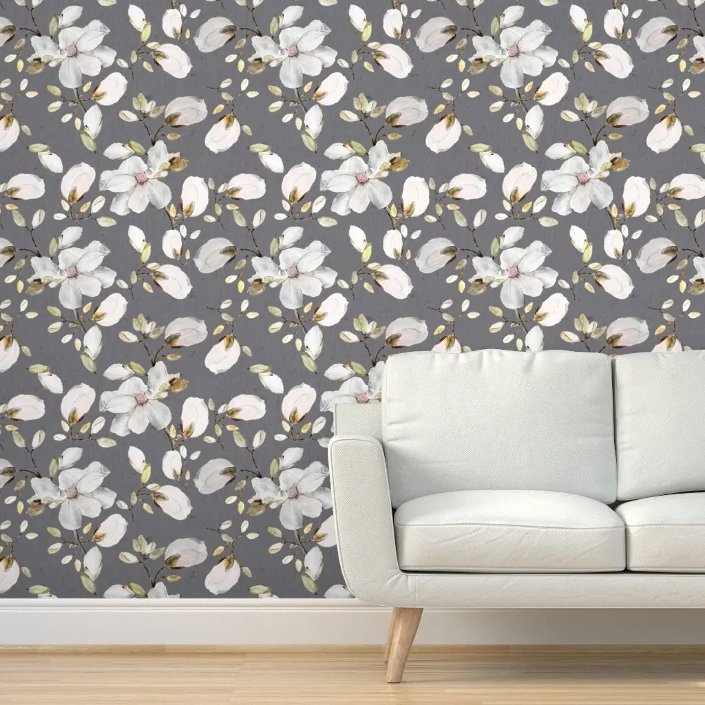 Magnolia Floral Peel and Stick Wallpaper - White, Dark Grey product