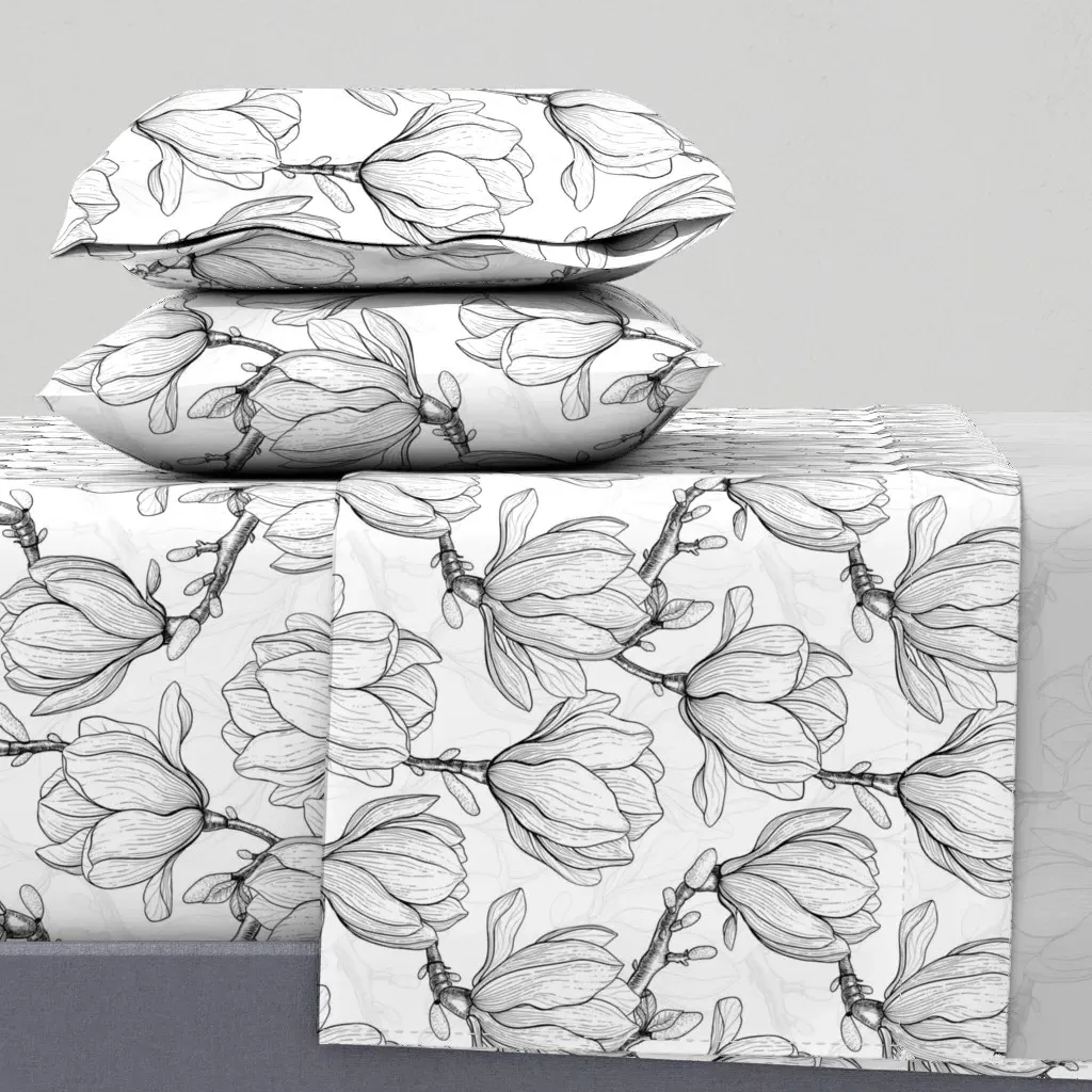 Magnolia Garden King Size Sheet Set - Black, White product