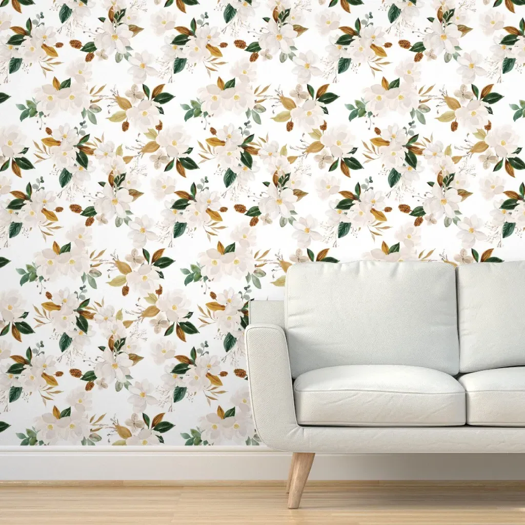 Magnolia Gold Flowers Peel and Stick Wallpaper - Gray, Green product