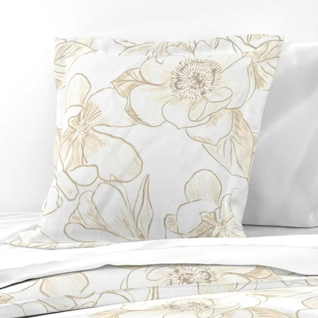 Magnolia Magic Sketched Floral Euro Pillow Sham - Beige product