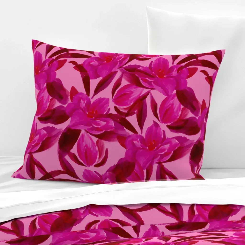 Magnolias Standard Knife Edge Cushion Cover - Pink, Cotton Sateen product