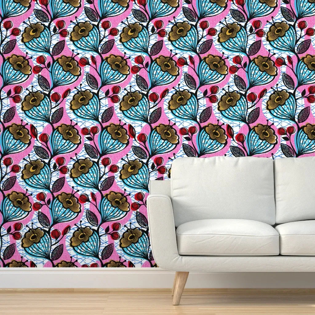Mahiri African Floral Peel and Stick Wallpaper - Blue, Pink, Black product