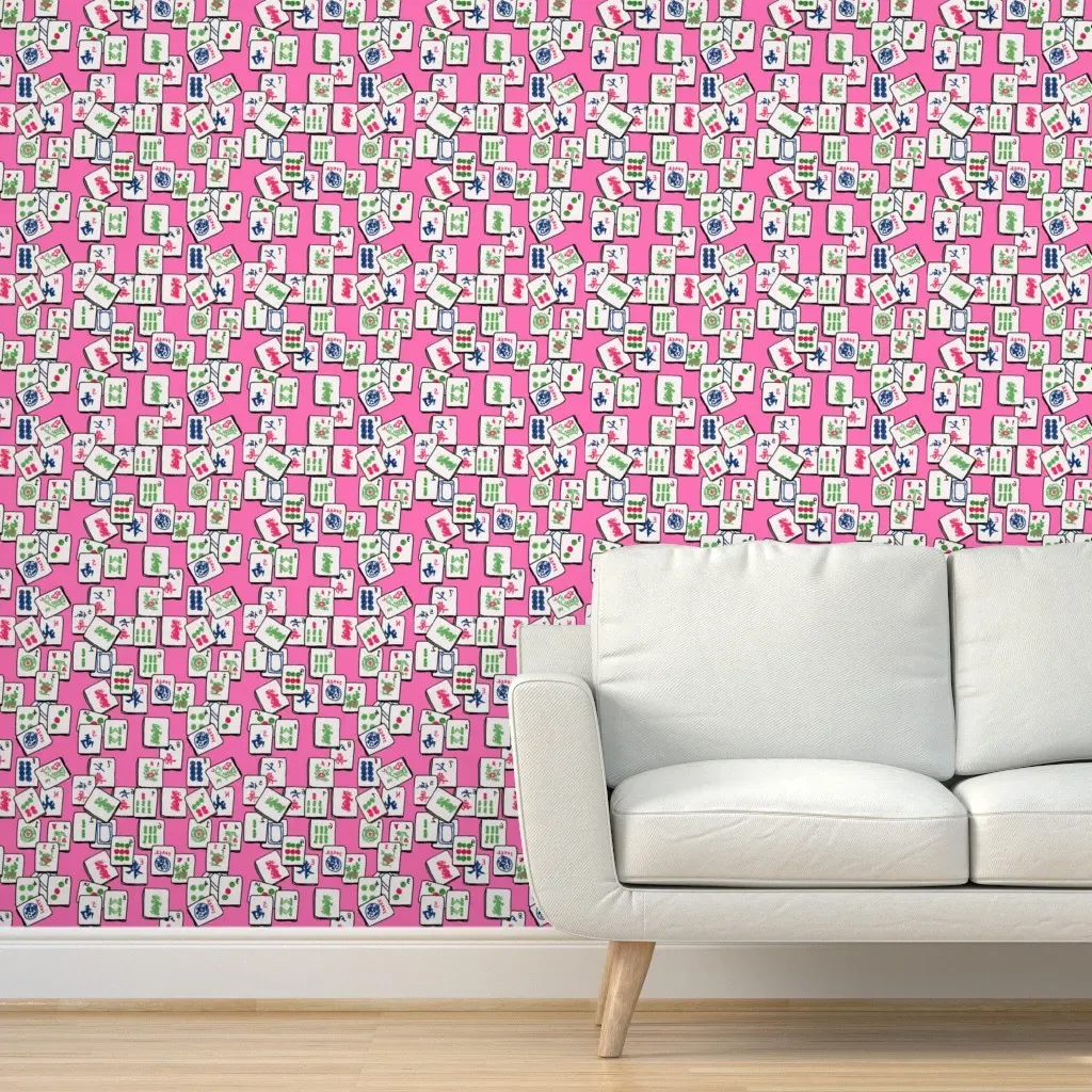 Mahjong Hand-Drawn Tiles Peel and Stick Wallpaper - Hibiscus Pink product