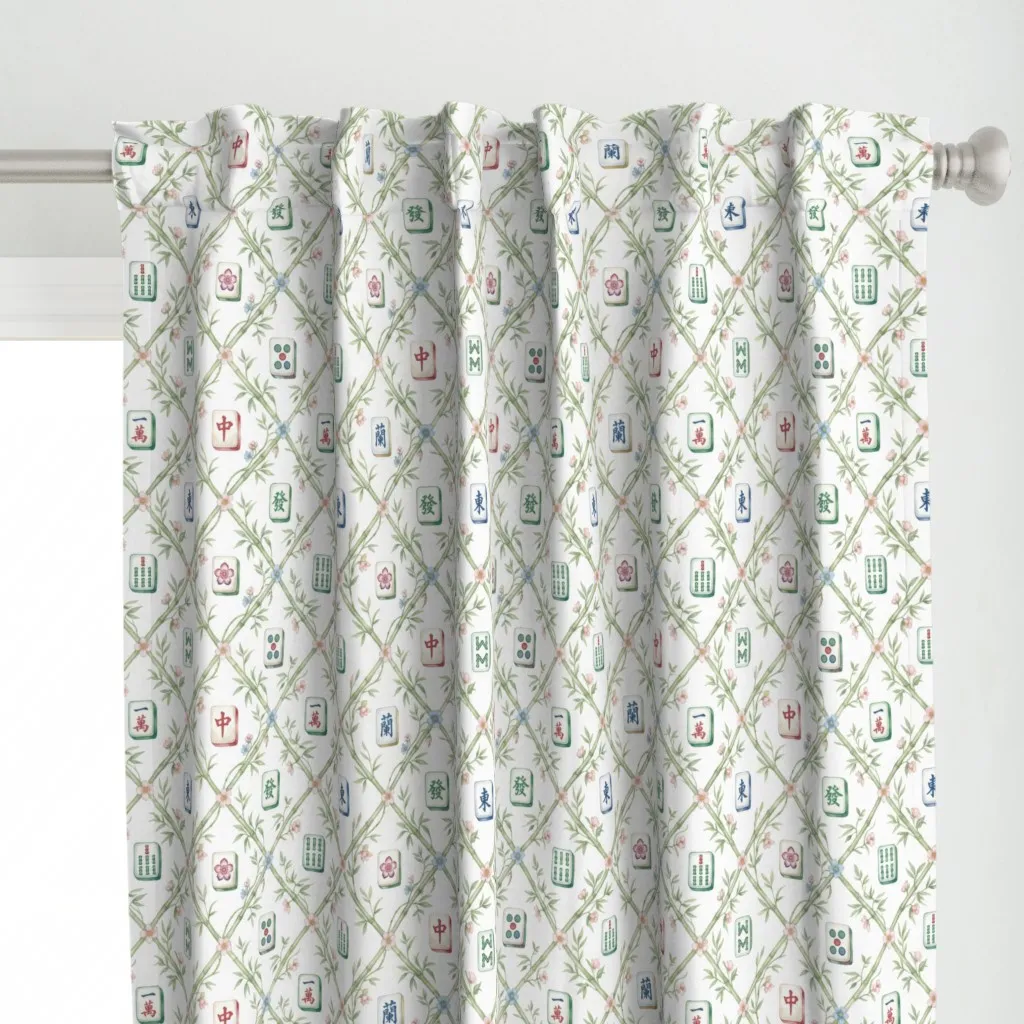 Mahjong Tiles Curtain Panel - Green alternate view