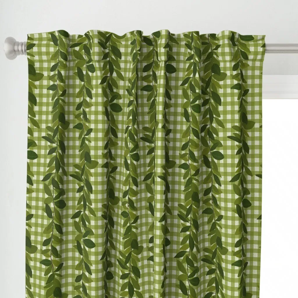 Maile Lei Palaka Curtain Panel - Olive Green alternate view