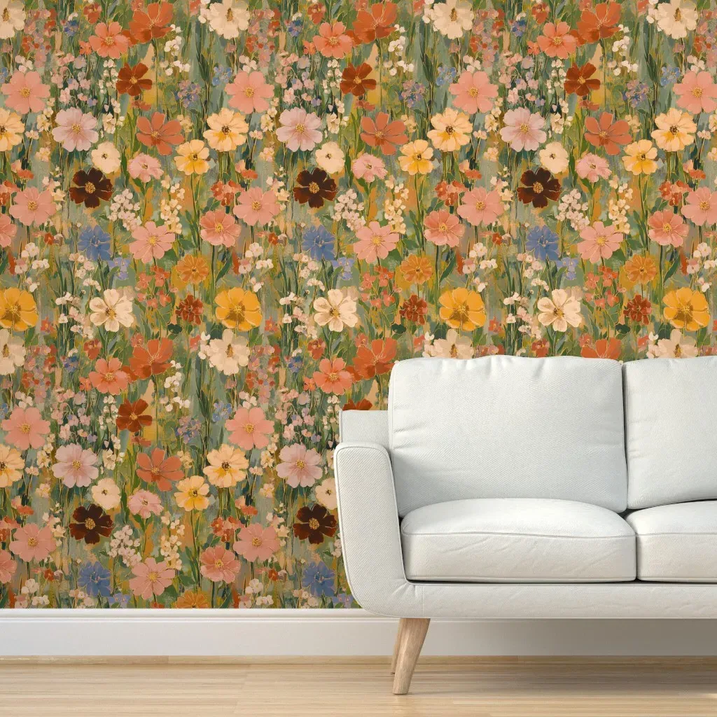 Maine Summer Meadow Wildflowers Peel and Stick Wallpaper - Orange product
