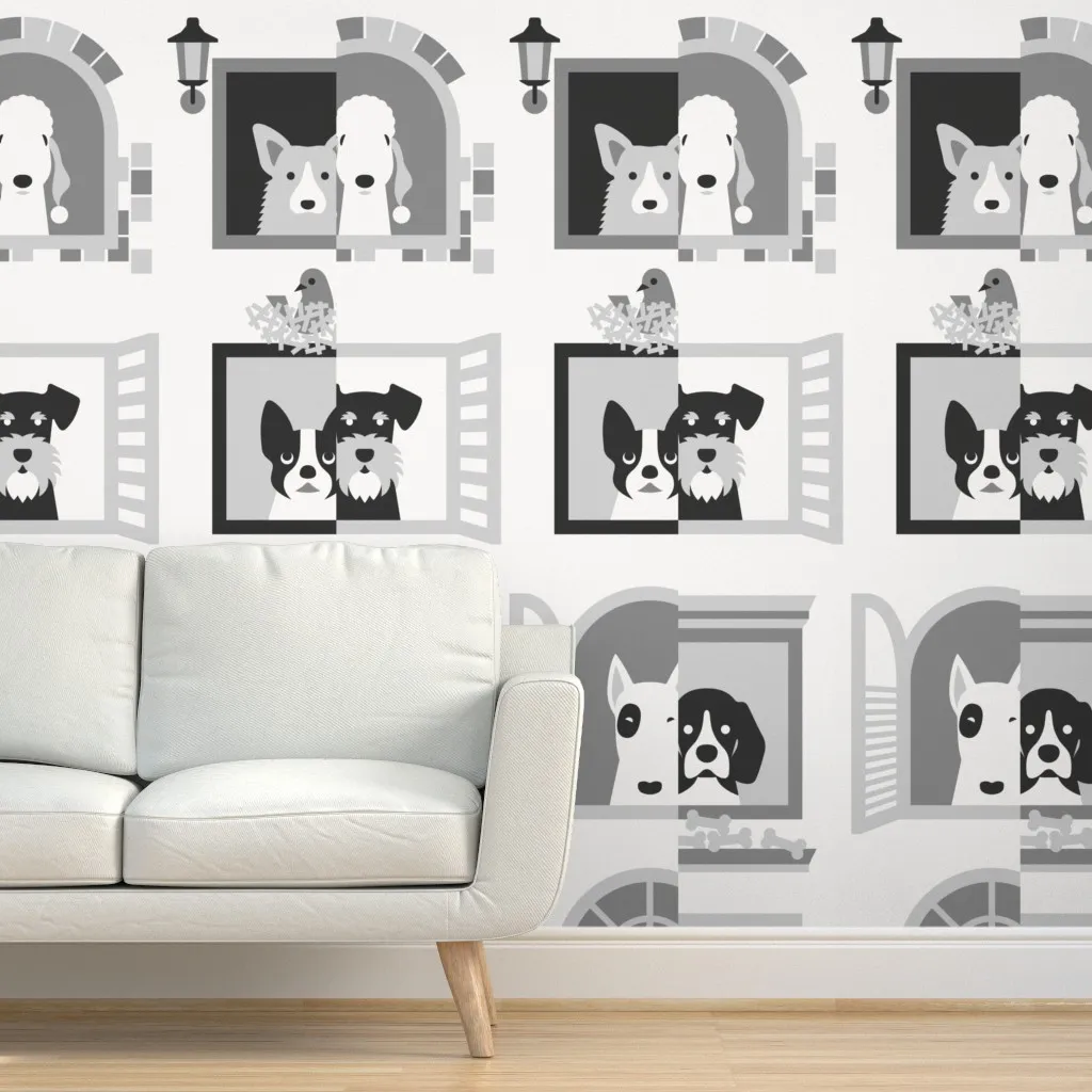 Maison De Dogs Jumbo Scale-4 Peel and Stick Wallpaper - Gray product