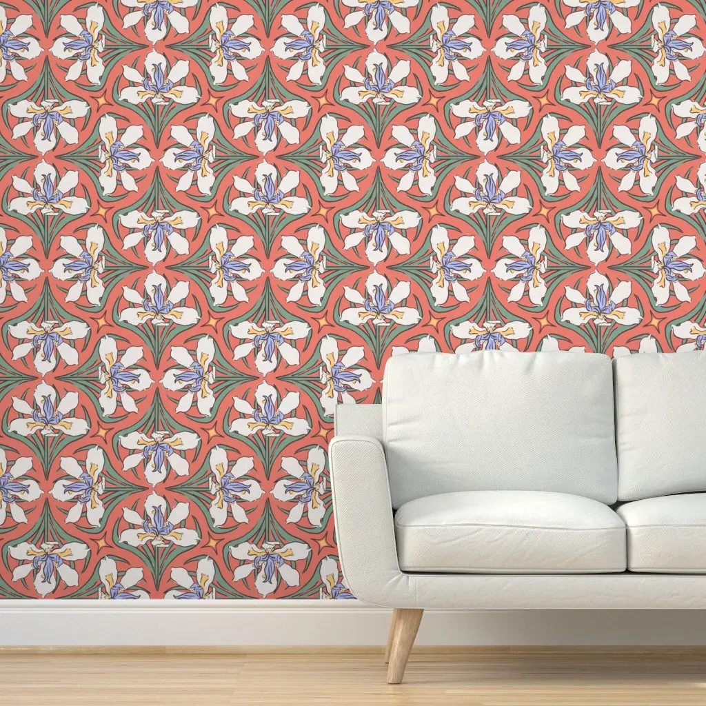 Majestic African Iris Peel and Stick Wallpaper - Salmon Pink product