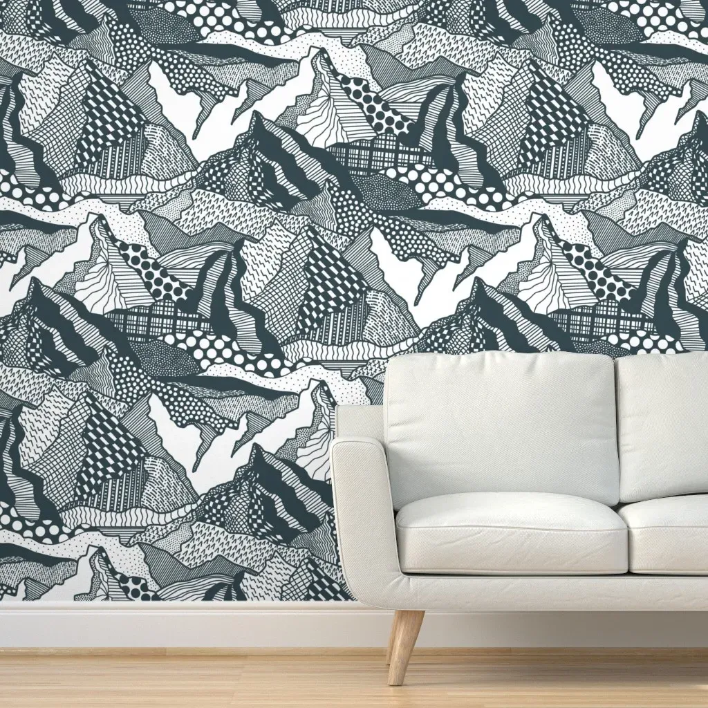 Majestic Mountain Pattern Clash Peel and Stick Wallpaper - Dark Teal product