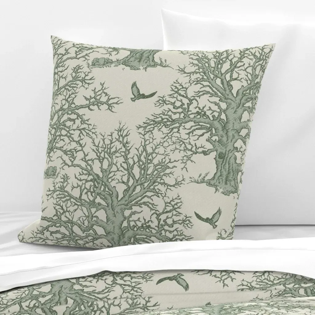 Majestic Oak Tree And Soaring Eagle Euro Pillow Sham - Sage Green product