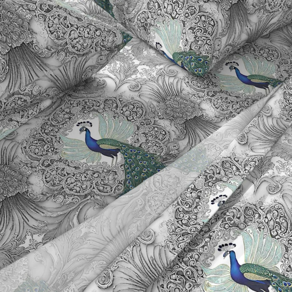 Majestic Peacock Monochrome King Sheet Set - Teal alternate view