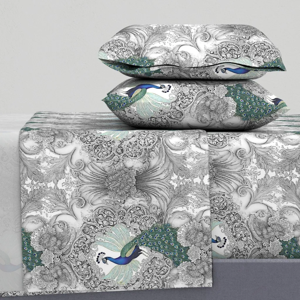 Majestic Peacock Monochrome King Sheet Set - Teal product