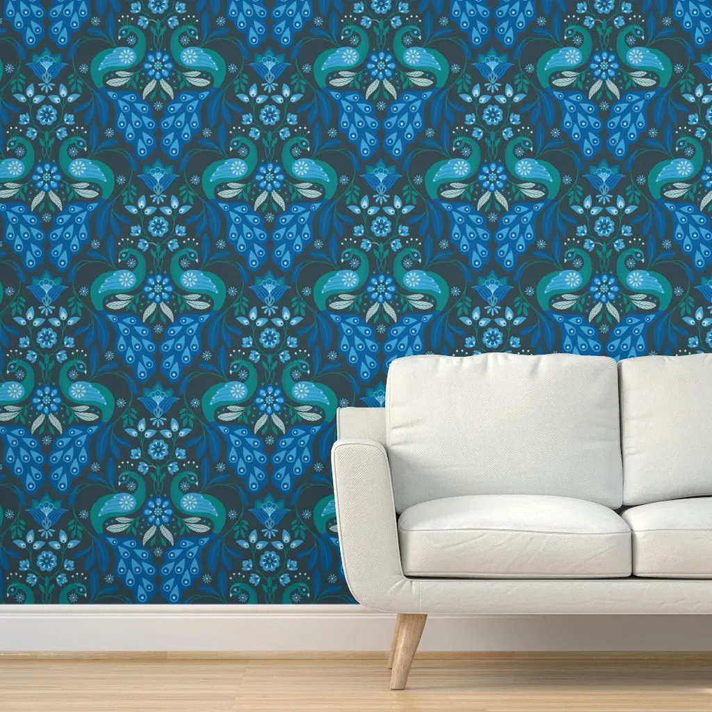 Majestic Peacocks Peel and Stick Wallpaper - Blue product