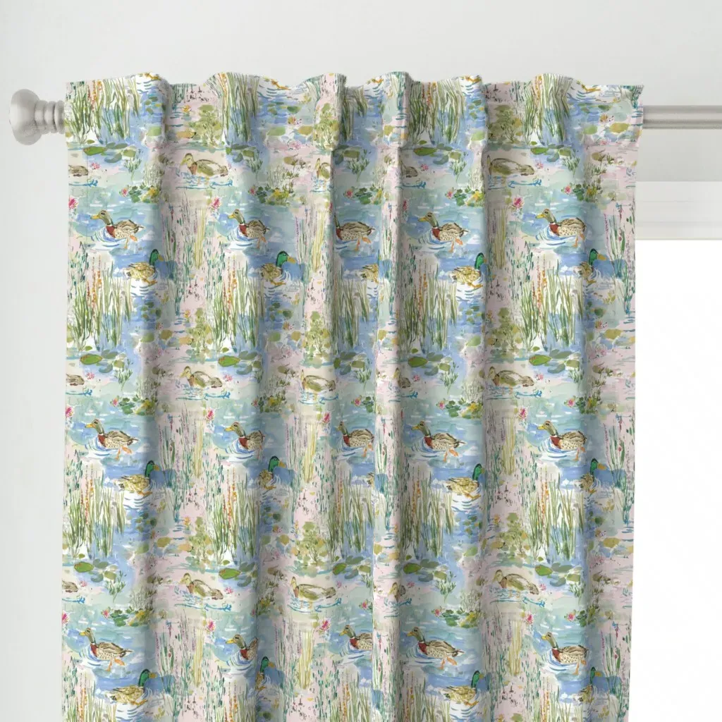 Mallard Duck Watercolor Curtain Panel - Green alternate view
