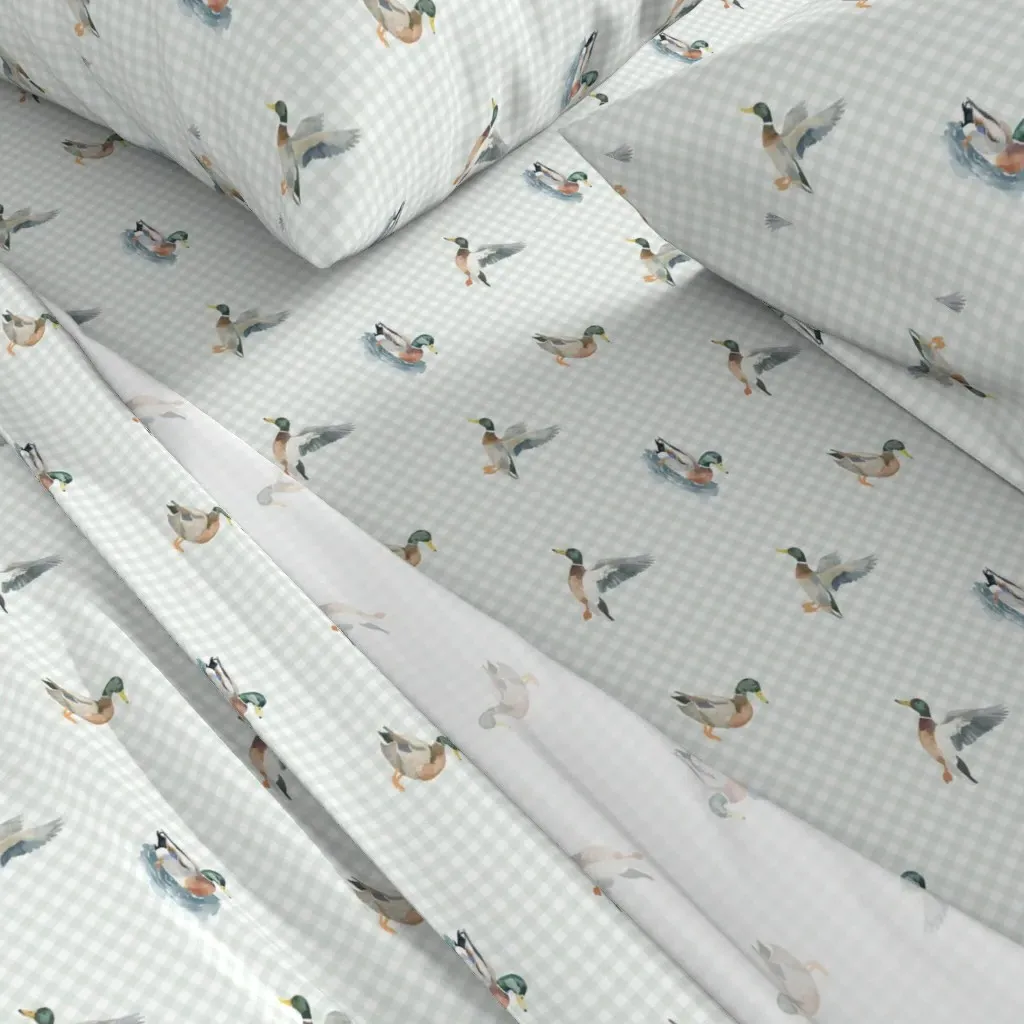 Mallard Ducks On Sage Gingham Queen Sheet Set - Light Green alternate view